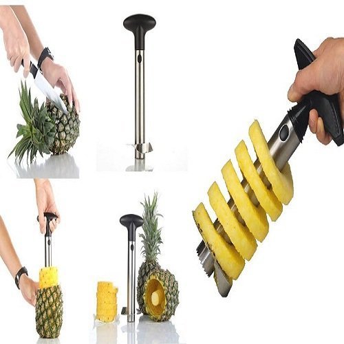 Mezon Stainless Steel All In One pineapple Cutter Corer, Slicer, Peeler (Silver) 3