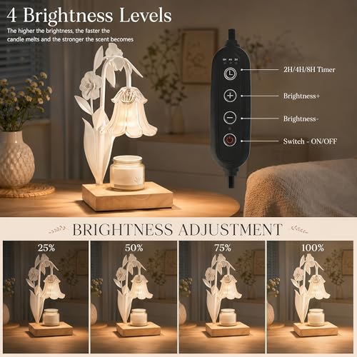 Image of Candle Warmer Lamp with Timer Dimmer, Adjustable Height Flower Candle Lamp | House Warming Gifts New Home Decor, Mothers Day Birthday Gifts for Women Mom Sister, Wax Melt Warmer for Jar Candles