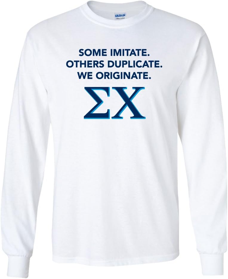 VictoryStore APPAREL - Sigma Chi, Imitate, Duplicate, Originate Long Sleeve T-Shirt, X-Large, White
