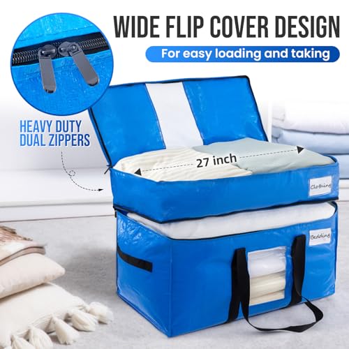 Image of TAILI 2 Tier Extra Large Moving Bags, 2 Pack Blue Heavy Duty Totes For Storage with Visible Window, Wrap Around Handles, Storage Bags for Space Saving, Alternative to Moving Boxes
