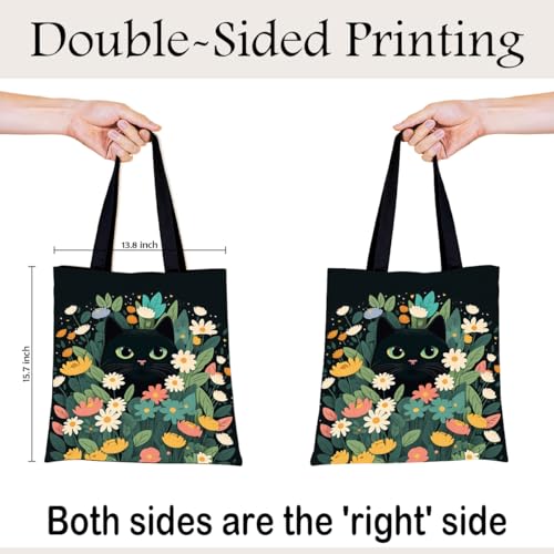Bolso tote de lona con estampado de gato, bolso reutilizable para compras y desplazamientos miniatura 2