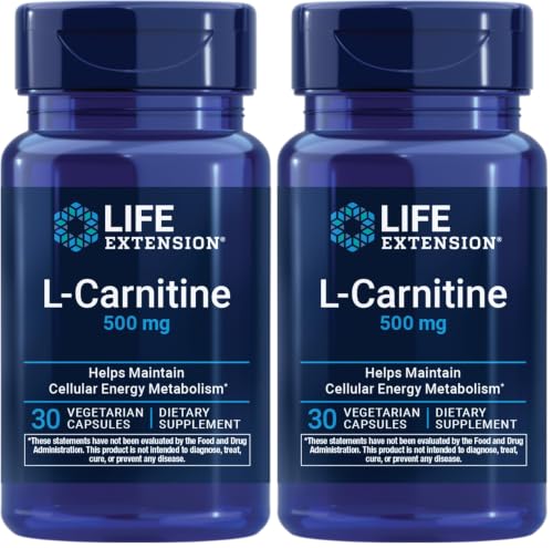 Life Extension L-Carnitine – 500 mg, Energy & Memory Supplement – Free Form Amino Acid, Nitric Oxide Support, Healthy Blood Pressure | Gluten-Free, Non-GMO, Vegetarian | 30 Capsules (Pack of 2) - image 1