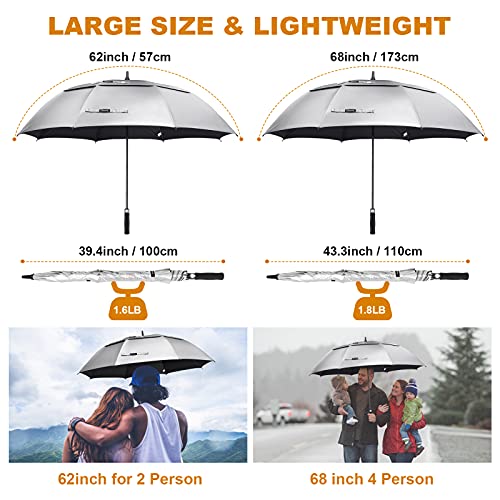 Obemisk Extra Large Golf Umbrella, 62/68 Inch Automatic Open Travel Rain Umbrella With Windproof Water Resistant Double Canopy, Uv Protection Umbrellas For 2-3 Men #TOP3