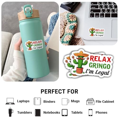 Image of 3Pcs Relax Gringo Im Legal Sticker, Relax Gringo I'm Legal Sticker for Car, Relax Gringo Calcomanias De Mexico Funny Immigrant Calcomanias Mexico Mexican Cactus Stickers for Truck Car Helmet (G4)