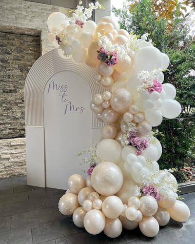 Image of 118Pcs Pearl Balloon Garland Arch Kit - Wedding Party Decorations with Pearl White Sand Double Stuffed Pearl Ivory Balloons for Engagement Bridal Shower Birthday Baby Shower Party Decorations