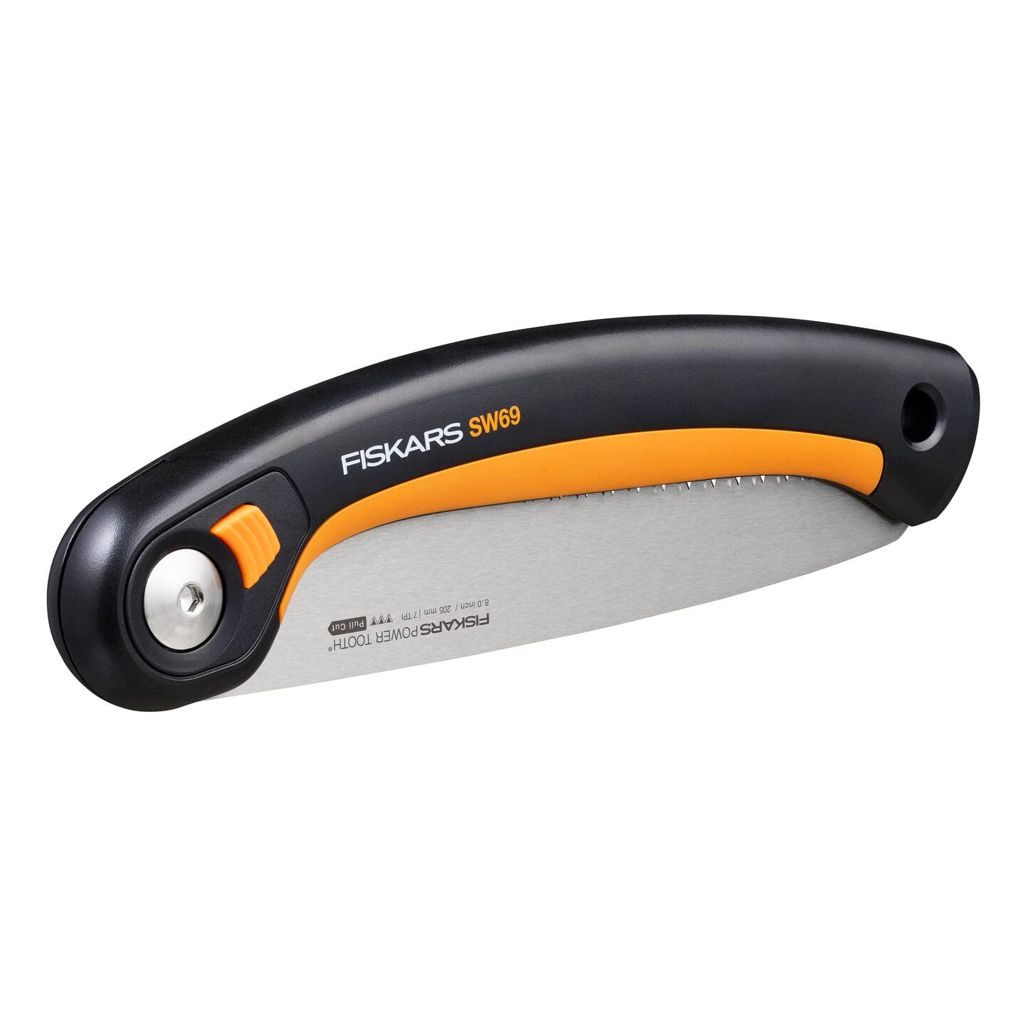 Fiskars Seghetto a Serramanico Plus, Per Rami e Tronchi Spessi, 3 Posizioni di Taglio, Lama Affilata Power Tooth, Denti Grossi, Lunghezza della Lama: 21 cm, Nero/Arancione, SW69, 1067553