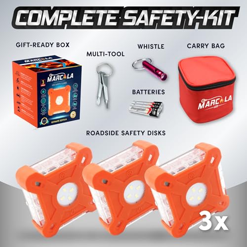 MARCALA Emergency Lights for Vehicles 3-Pack | LED Road Flares | Flares Emergency Road | LED Emergency Flares Include Batteries, Case, Whistle and are Stronger, Brighter & Better than round LED Flares by Marcala - Image 5