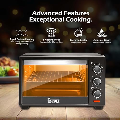 Image of WARMEX Mom's Bliss 25 Litres R&C OTG Oven Toaster Griller, Bake, Broil, Toast, Convection, Rotisserie & Glass Door Window with Variable Heating Mode (Black - MB25L R&C, 1600 Watt)