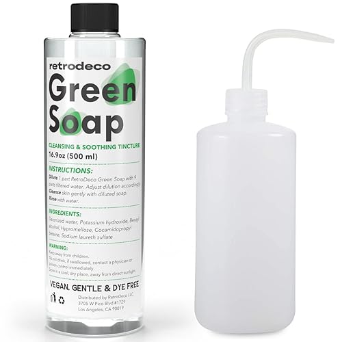 RetroDeco Tintura ultra concentrada de 16.9 oz de jabón verde para tatuajes USP hace 1.3 galones de jabón verde con botella XL de 16.9 oz para