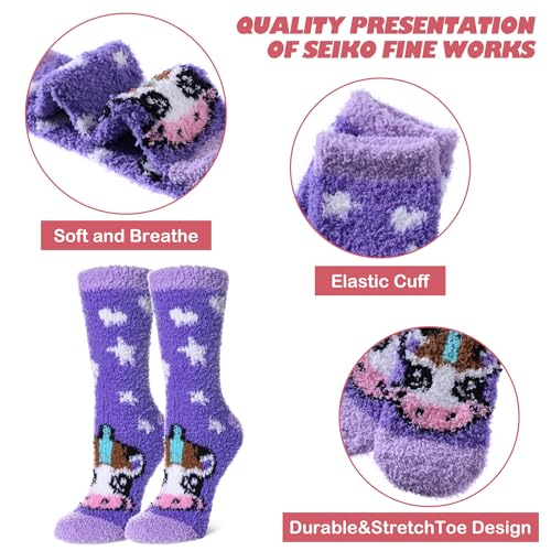 Image of LINEMIN Womens Fuzzy Socks Cozy Fluffy Winter Warm Slipper Socks Microfiber Soft Home Sleeping Socks