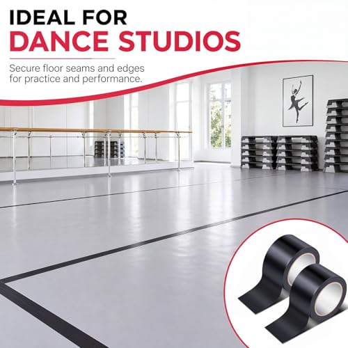 Image of Pangda 2 Rolls Dance Floor Vinyl Tape Black 36 yd x 3 in Durable Tape Splicing Strong Adhesion No Residue for Gym Dance Room Restaurants Kitchen Floor Safety Marking
