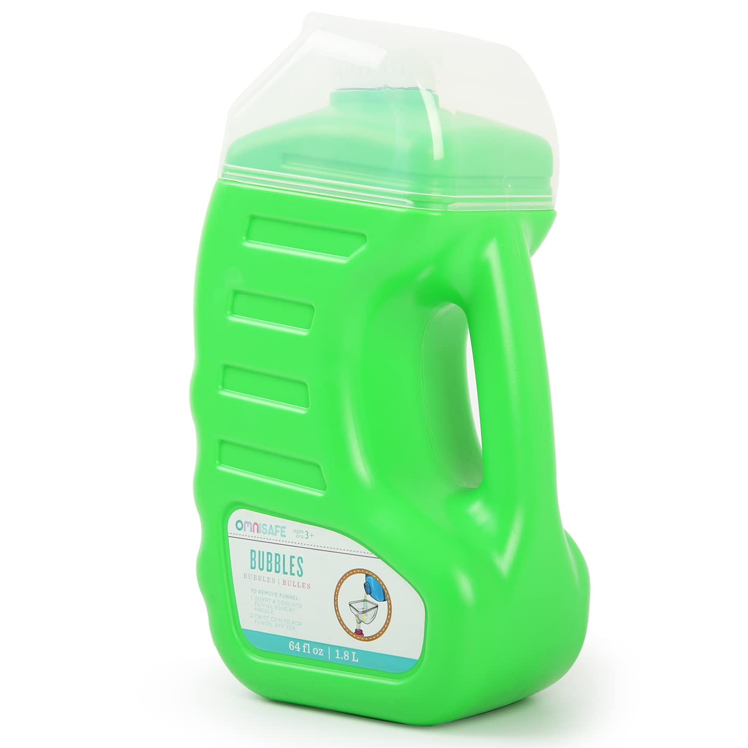 Non-Concentrated Bubble Refill Solution 64 Oz/1.89 L, with Easy Pour Funnel, Ready-to-Use Bubble Liquid for Bubble Toy (Green)