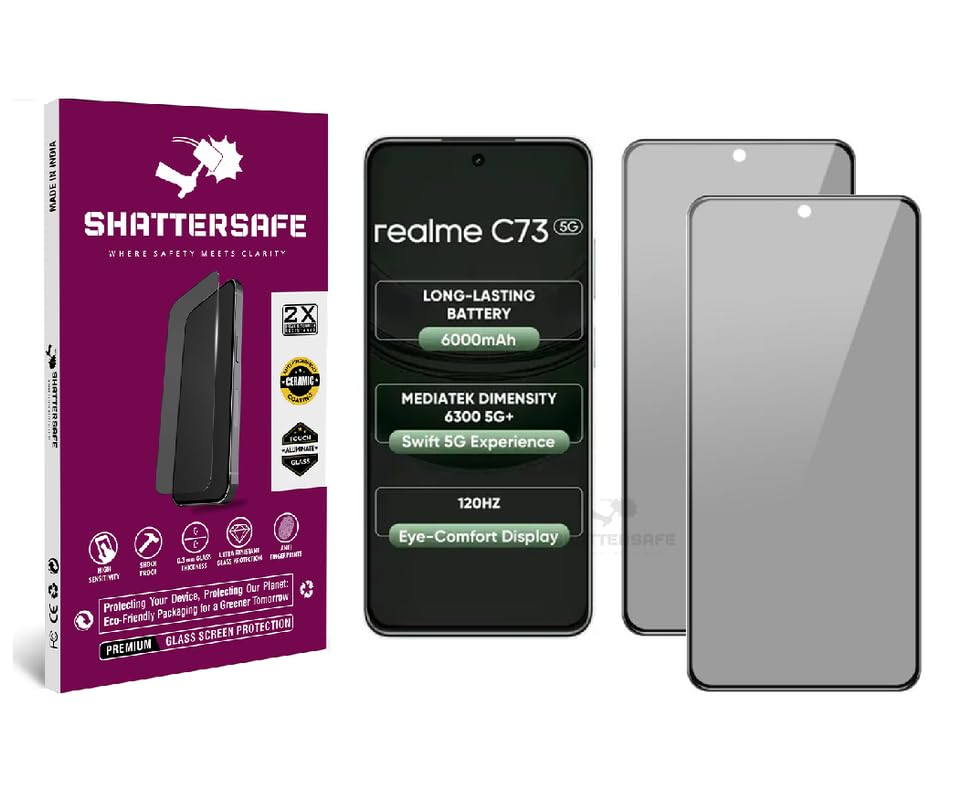 Image of Anti-Spy Privacy Tempered Glass Compatible For Realme C73 5G [Pack of 2]. 9H Hardness, Anti-Scratch, Edge-to-Edge Protection With Easy Installation Kit & Case Friendly Fit.