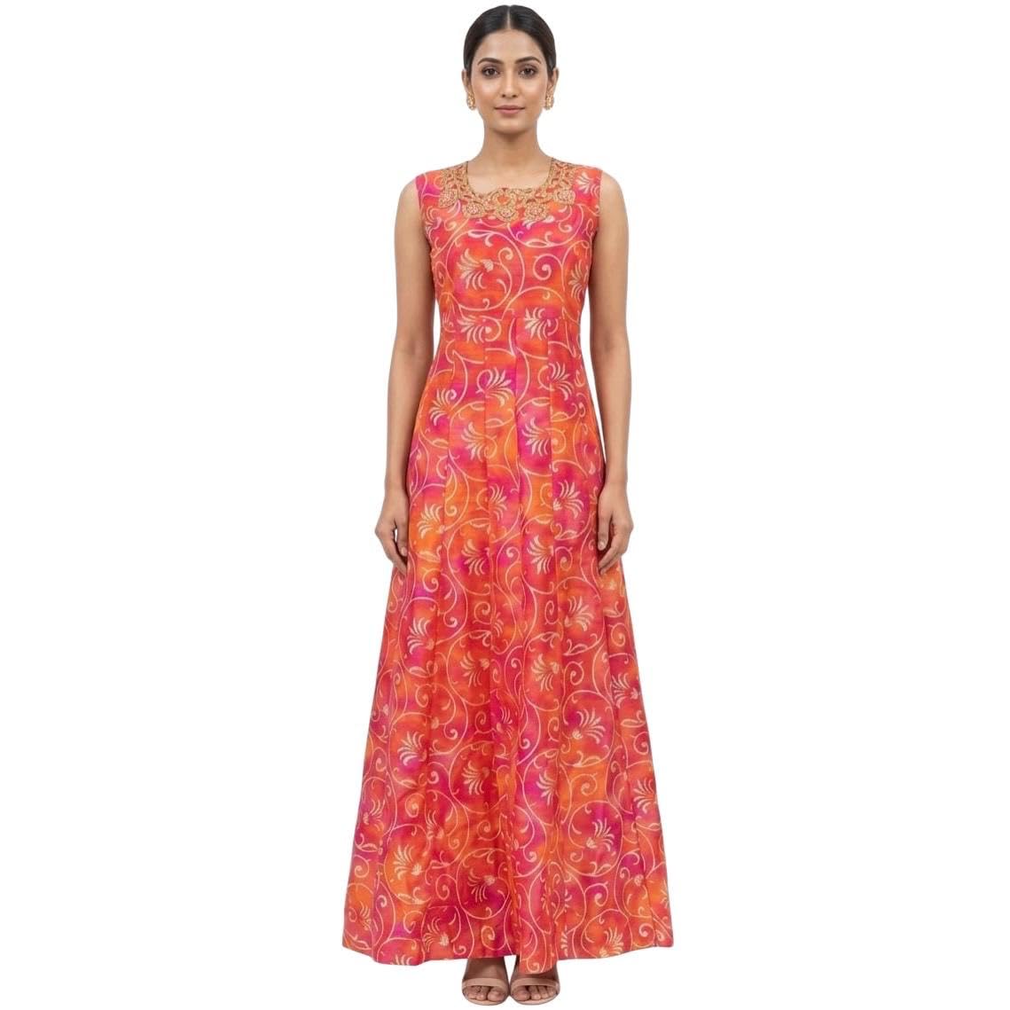 Women Ethnic Kurta Dress Set Sleeveless Embroidered Layered Anarkali Style Regular Fit, Size M/L Plus-image-40