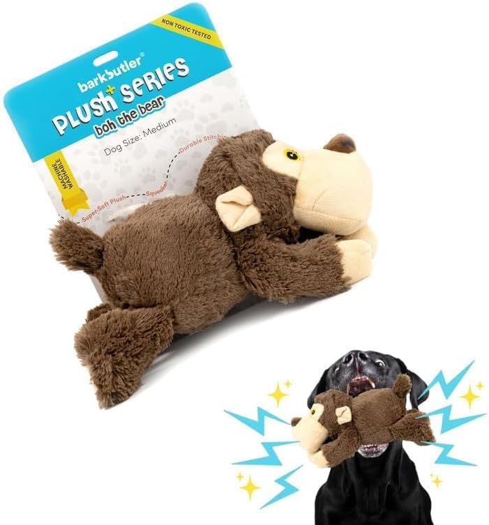 BarkButler Plush Dog Toy - Soft & Squeaky Toys for Medium Dogs (0-20kgs) - BOH The Bear - Brown