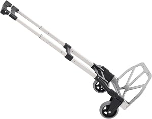 HOMCOM Folding Hand Truck and Dolly with 2 Wheels for Moving, Heavy Duty Luggage Handcart, Aluminum Box Cart with 3 Level Adjustable Telescoping Handle for 154lbs Load Capacity