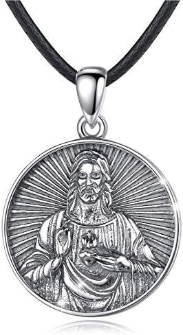 Eusense St Michael / Jesus Necklace Saint Michael Archangel Pendant Guardian Angel Medal 925 Silver Religious Jewellery for Women Men