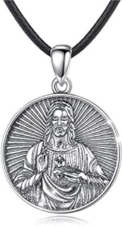 Eusense St Michael / Jesus Necklace Saint Michael Archangel Pendant Guardian Angel Medal 925 Silver Religious Jewellery for Women Men