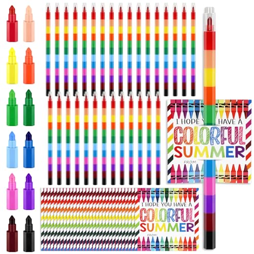 30 Set End of School Year Student Gifts Bulk 12 Colors Stacking Crayons Stackable Buildable Crayons DIY Rainbow Pencil Coloring Drawing Sketching Art Painting Craft Supplies for Classroom Office Schoo