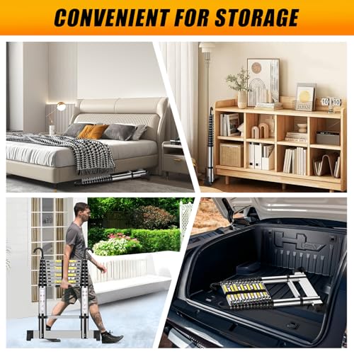 HUIYOPU Teleskopleiter 6.2m, Aluminium-Leiter mit Haken, Stabile Grundlast, Mehrere HöHen, Geeignet füR Leichte Arbeiten Auf Dem Dachboden, Zu Hause, Beim Camping und Mehr