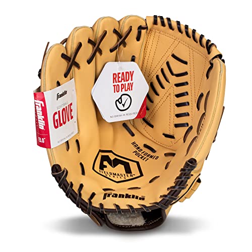 Image of Franklin Sports Baseball + Softball Glove - Field Master Baseball + Softball Mitt - Adult + Youth Glove - Men's + Women's Baseball + Softball Gloves - Left Hand Throw - 13 inch - Camel Brown