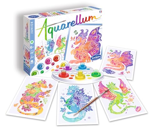 SentoSphère - Aquarellum junior - DRAGONS DES 4 SAISONS - Kit peinture enfant - Activité créative- 4 tableaux cértis – 5 peintures pour créer des...
