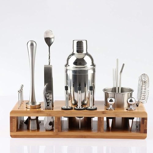 Miniatura 7 de CXDTBH 23pcs Stainless Steel Cocktail Shaker Set Barware Kit with Square Wooden Rack for Bartender Drink Party Bar Tools