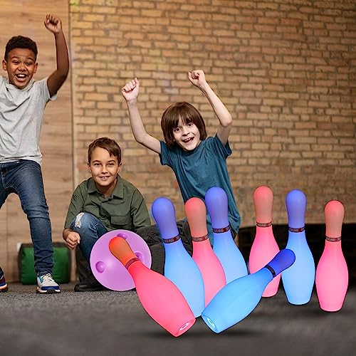 Kids Light Up Bowling Set Bowling Pins Games for Kids Indoor, Toddler Bowling Ball Set Glow in The Dark Games for Kids 2-12 Indoor & Outdoor