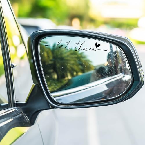 Image of 4 PCS Let Them Mental Health Awareness Rearview Mirror Decal, Self Love Car Decal with Heart Car Stickers Decal for Rearview Mirror or Window, Let Them Mirror Sticker for Girlfriend Boyfriend Gift