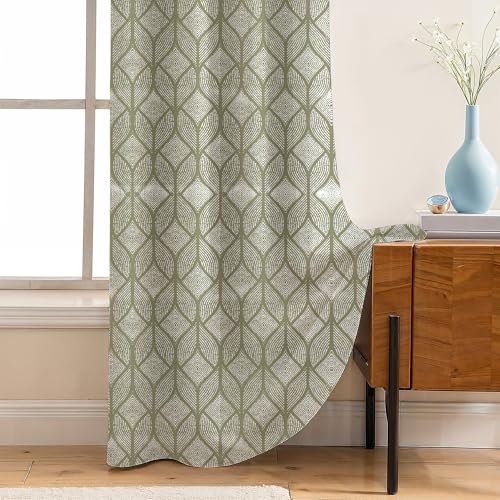 Image of LINENWALAS 100% Blackout Curtains for 9 Feet Long Door | Set of 2 | Modern Geometric Prints| Thermal Insulated, Room Darkening Drapes with Grommet Hanging Style for Living Room & Bedroom (Ogee Khakhi)