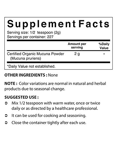Nova Nutritions Certified Organic Mucuna Pruriens Powder (Contains Natural L Dopa) 16 Oz (454 Gram) #TOP1