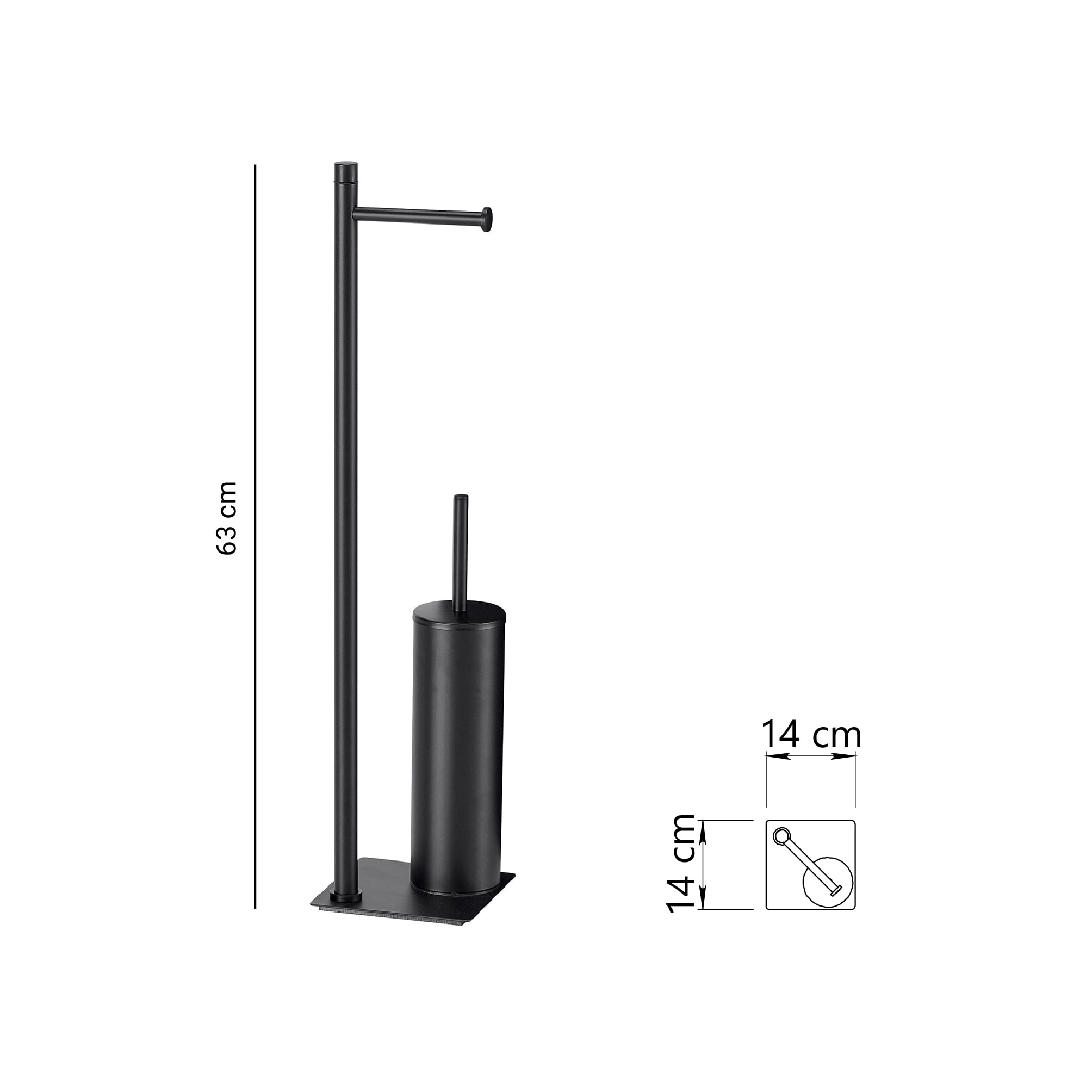 Gedy TRILLY Porta scopino e portarotolo per bagno, nero opaco, acciaio inox e resine termoplastiche, 14 x 14 x 63