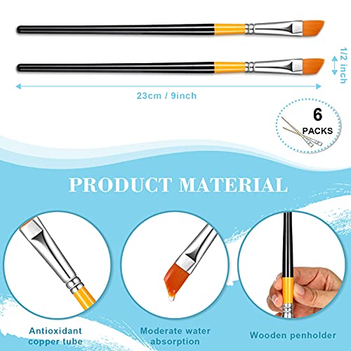 Acrylic Paint Brushes Angled Flat Art Brush Set Small Artist Paint Brushes for Acrylic Craft, Watercolor, Oil, Gouache, Face Body Detail Painting for Adult(6 Pieces,1/2 Inch)
