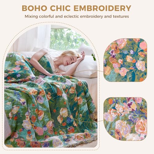Image of LUTBM Boho Throw Blanket for Couch Chair 50 inchx60 inch, Cotton Cozy Bed Blankets