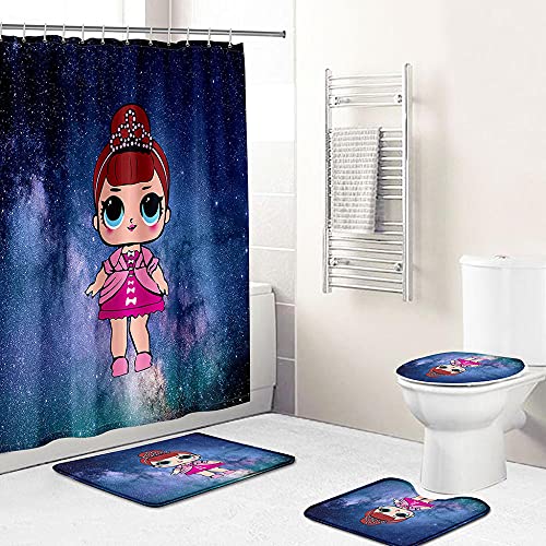 ZDDWLDL 4-Teilig Duschvorhang Set Mit Rutschfesten Teppichen Toilettendeckel Und Badematte Wasserdicht Farbfest Schimmel… – Bild 3