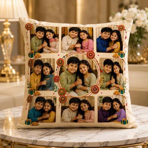 Image of Personalized Photo Pillow 12x12 Inch Cushion with Cover & Filler - Custom Gift for Birthday, Anniversary, Couple, Girlfriend, Boyfriend, Husband, Wife, Friends. (Rakshabandhan)