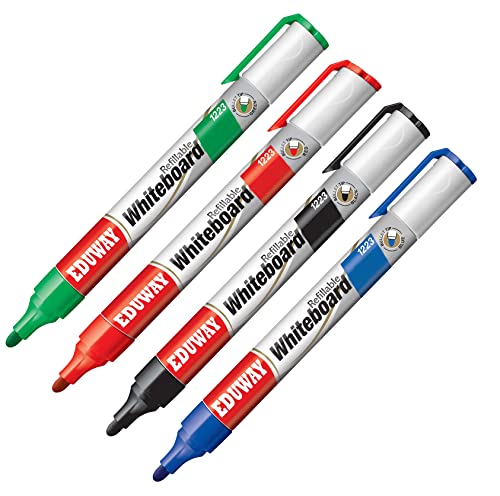 Image of Eduway Whiteboard Marker Set of 4 |Easily Erasable Ink |(Assorted Ink Colours) (Set of 4, Red, Blue, Black, Green)