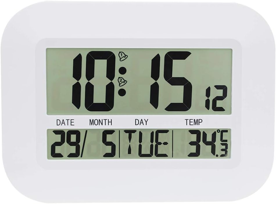 JIMEI Digital Wall Clock Battery Operated Simple Large LCD Alarm Clock Temperature Calendar Date Day for Home Office H149