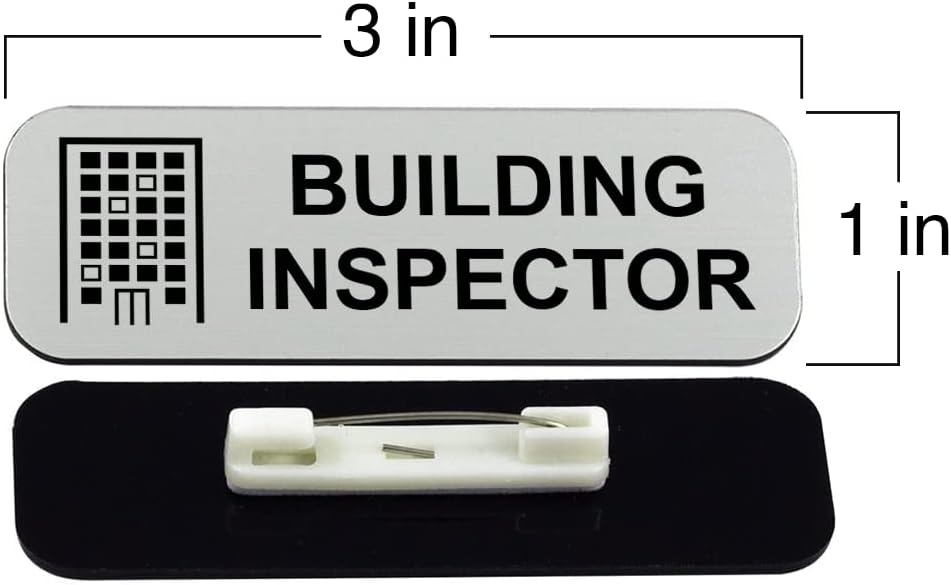 建物検査官 1 x 3インチ ネームタグ/バッジ シルバー (3パック)