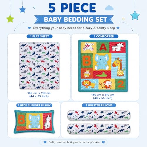 Image of Petals Dreams Baby 5 pcs. Bedding Set | Reversible Comforter Blanket & Bedsheet Set for (0-5 Years) | Baby Crib Bedding Set (Multicolor)