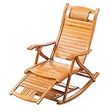 Folding Wooden Rocking Chair Recliner Bamboo Sun Lounger Chairs,Patio Rocking Chairs for Heavy Duty Adults Elderly,Comfort Loungers Chair Garden Chair(Without pad)