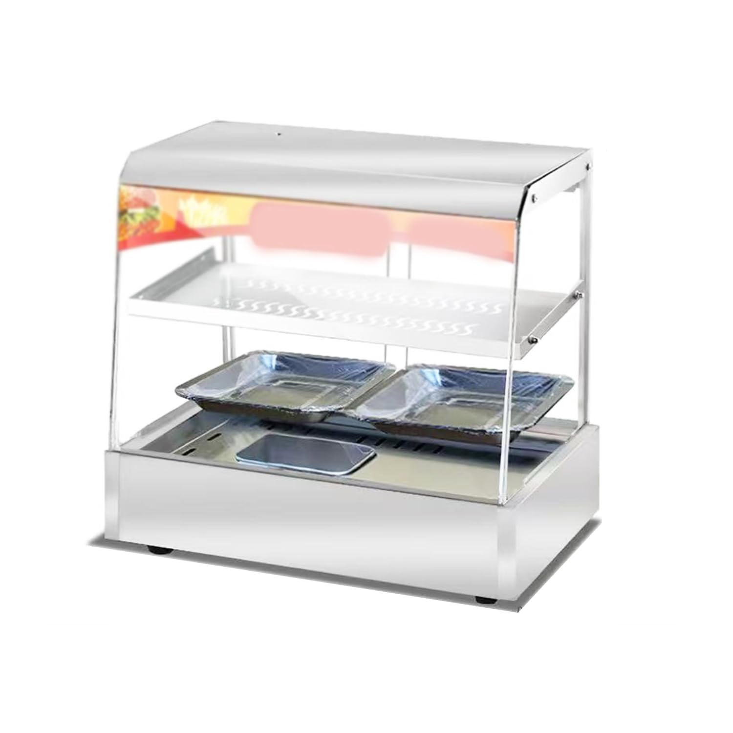 Eoweiot 220v Electric Food Warmer Display Cabinet with Adjustable Temperature and Built-in Light, Countertop Hot Food Display Case (Silvre)