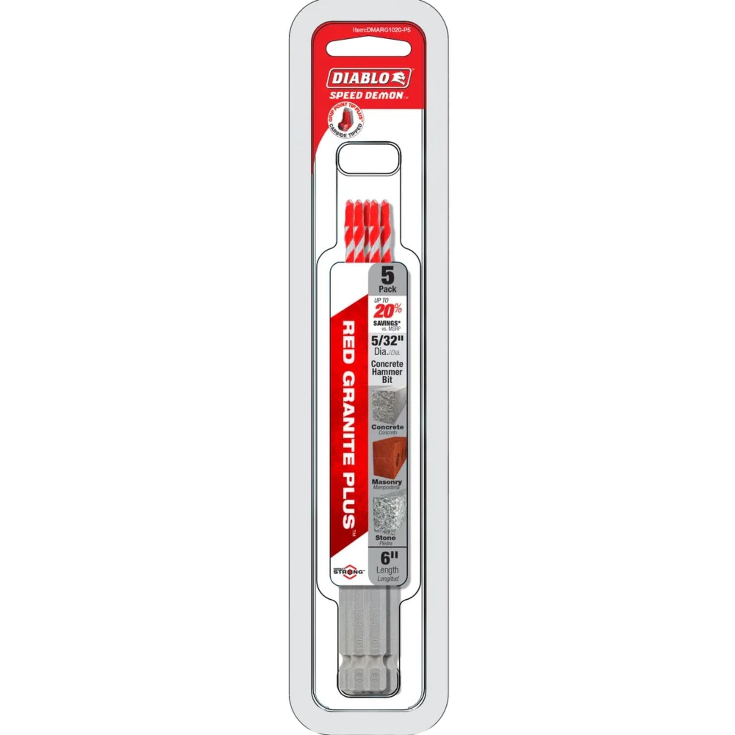 Diablo Red Granite Drill Bits - 5/32" x 6" -4 Diablo Red Granite Drill Bits - 5/32" x 6" -4