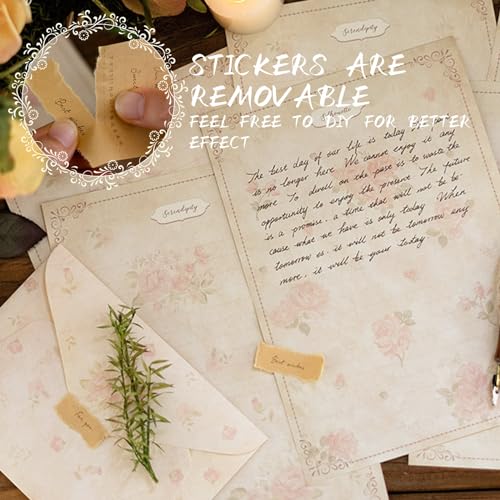 LELE LIFE Conjunto de papel e envelopes florais vintage, 4 designs de papelaria com forro antigo env