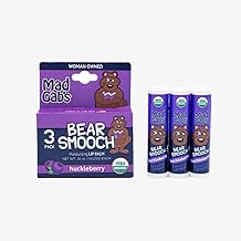 Mad Gab's Bear Smooch Huckleberry Lip Balm 3pk | Moisturizing and Certified Organic | Made with Organic Olive Oil and Beeswax