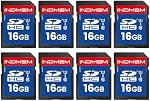 INDMEM SD Carte 16GB, Boîte de 8 Classe 10 16GB SDHC Carte mémoire Flash MLC Cartes numériques sécurisées standard Carte caméra