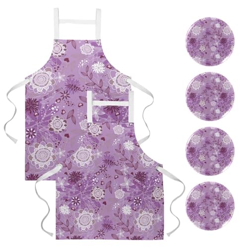 Tablier de cuisine de qualité supérieure motif fleur violette pour bistrot