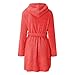 2026 Fashion Fleece Hooded Robe for Women Soft Warm Mid-Length Bathrobe Plush Loungewear Belted Kimono Bathrobes with Pockets,#01 Watermelon Red,X-Large