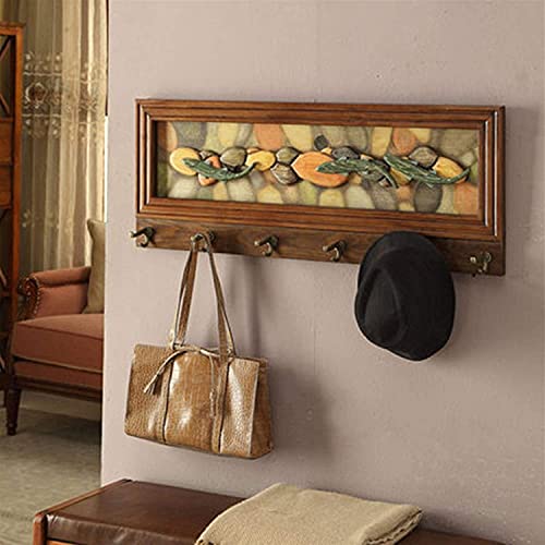 HJW Praktische opbergrek Rustieke landelijke ingang drijvende plank met haken, driedimensionaal reliëf geschilderd paneel voor fotolijst plantenpot kleding hoed sleutel opslag 1Huiyang-01020, a - Image 3