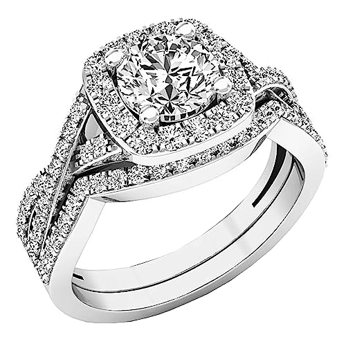 Dazzlingrock Collection 2.55 Cttw Round Cubic Zirconia Cushion Shaped Halo with Split Shank Wedding Ring Set for Women in 10K Solid Gold